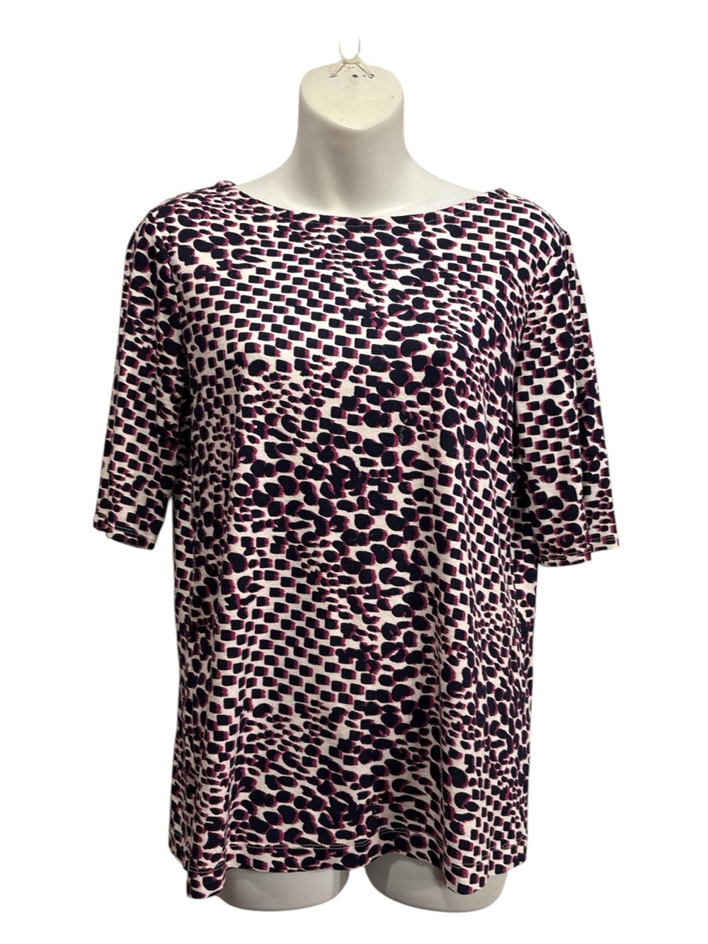 Chico's Black & Purple Abstract Spot Short Sleeve Top sz medium or Chico 1